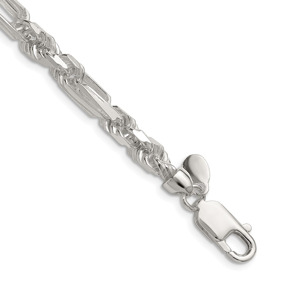 Sterling Silver 6mm Diamond-Cut Figarope Chain Necklace 26″