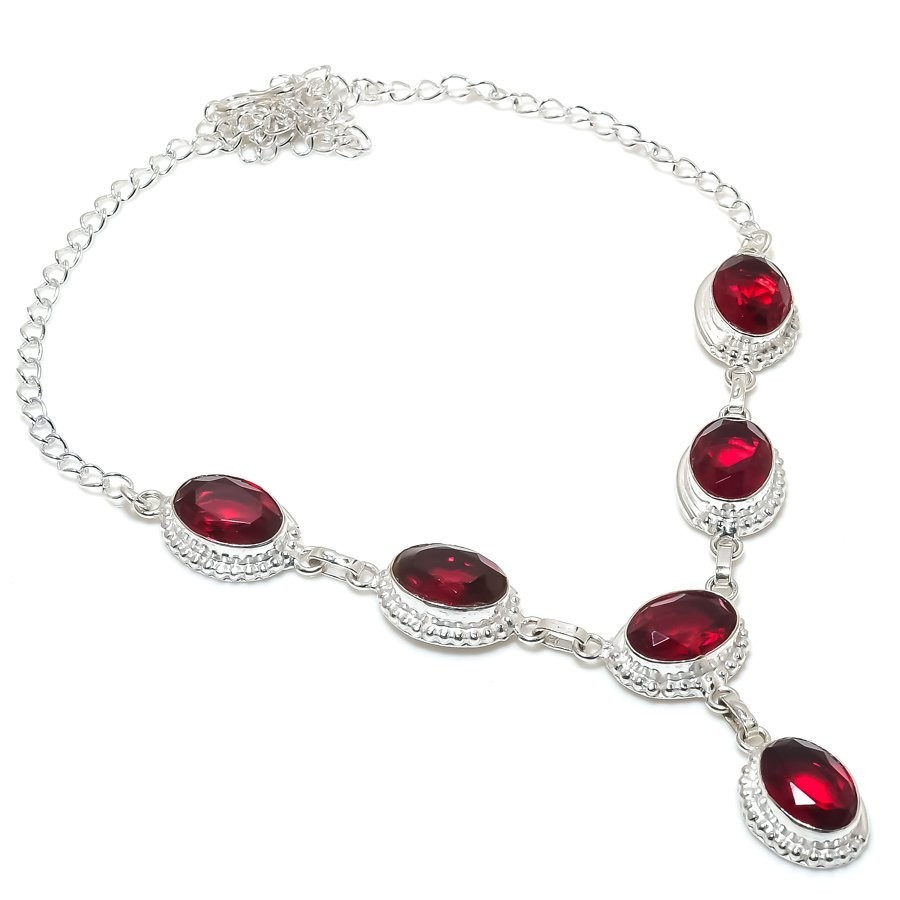 Red Garnet Gemstone Handmade 925 Sterling Silver Jewelry Necklace Size 18″