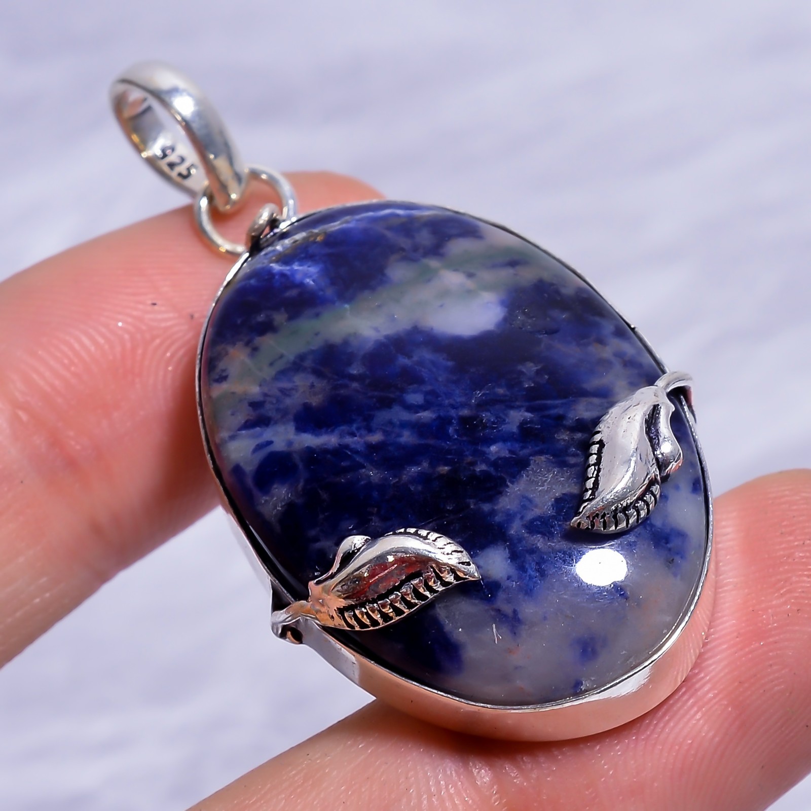 Natural Sodalite Gemstone 925 Sterling Silver Handmade Pendant 1.8″ For Her/Him