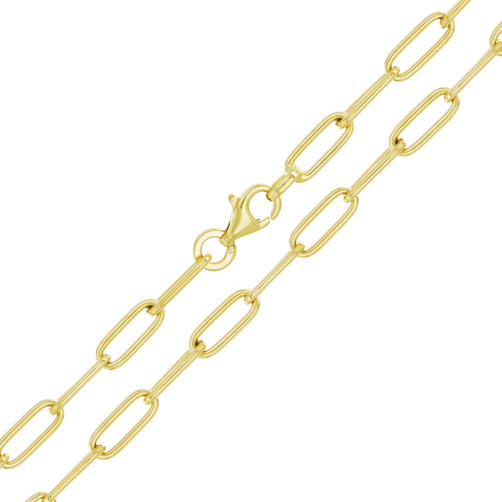 Italian 14k Yellow Gold Hollow Paper Clip Link Chain Necklace 18″ 4mm 5.2 grams