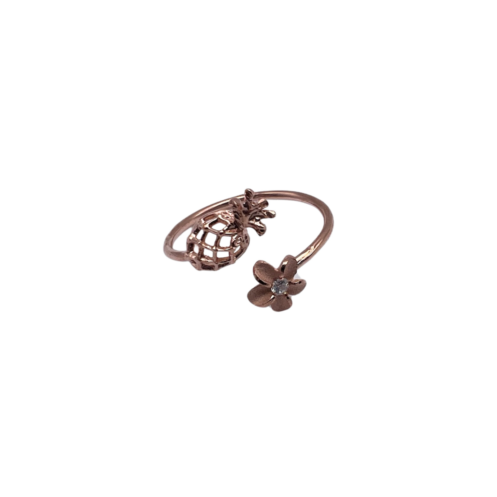 Aloha Fruit Adjustable Ring 12mm 925 Sliver Rose Tone Engraved Free Shipping