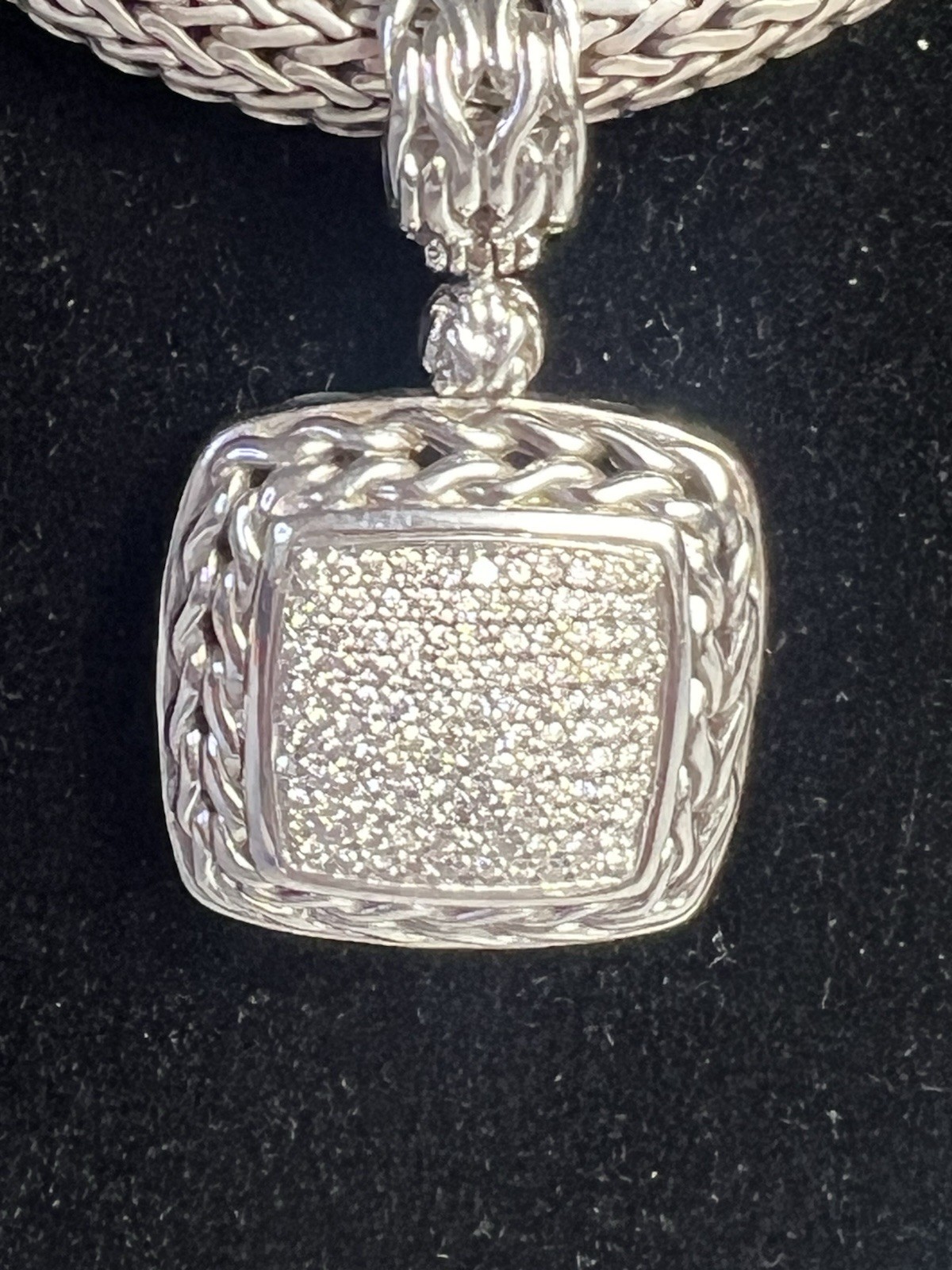 John Hardy Classic Chain Diamond Pendent Necklace 925 Sterling Silver 18k 18”