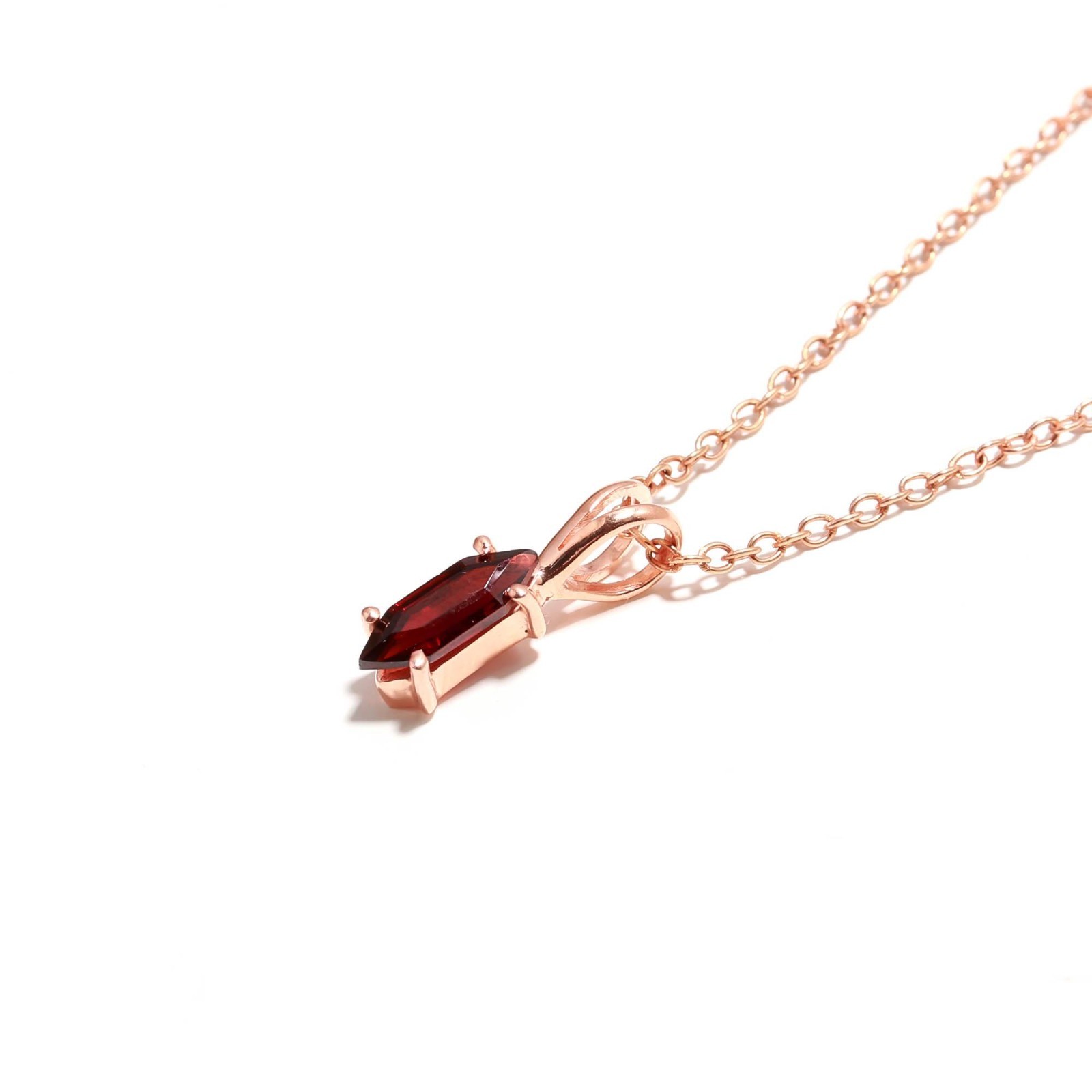 100%Natural Garnet Hexagon Necklace Rose Gold Plated 925 Sterling Silver Jewelry