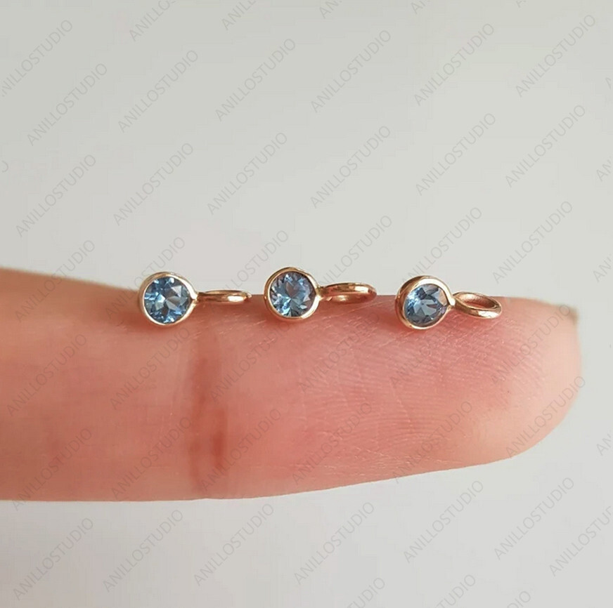 3mm Aquamarine Charm Pendant for Necklace, Hoop,Earring, Bracelet Solid 18k Gold