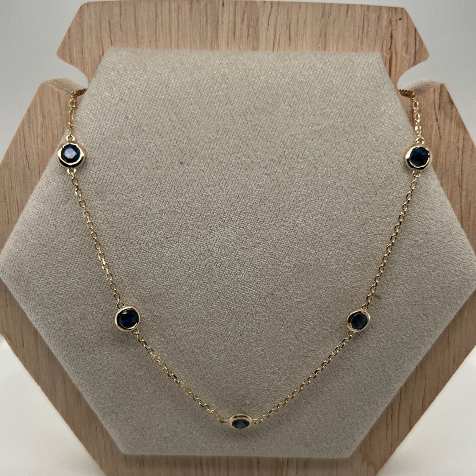 Festive Season! Station Necklace For Wife Round Natural Sapphire 14k Yellow Gold