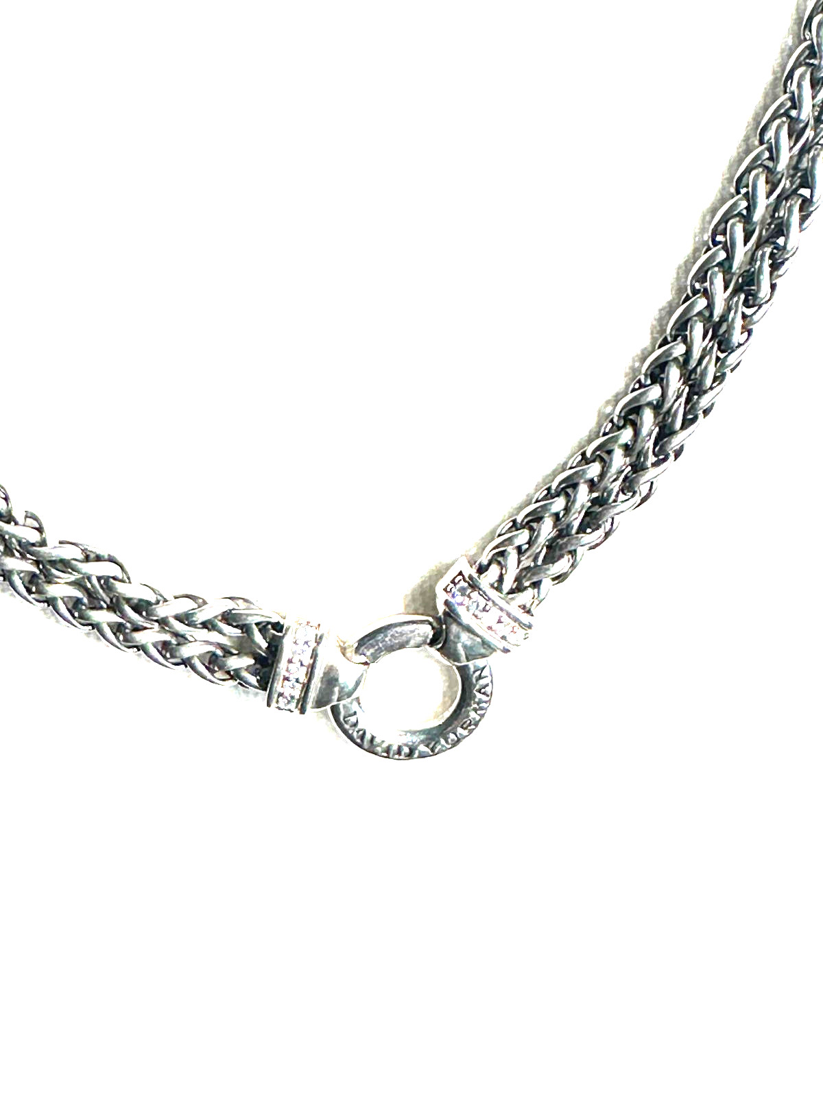 David Yurman Sterling Silver Pave Diamonds Double Wheat Chain 16″ Necklace. C-41