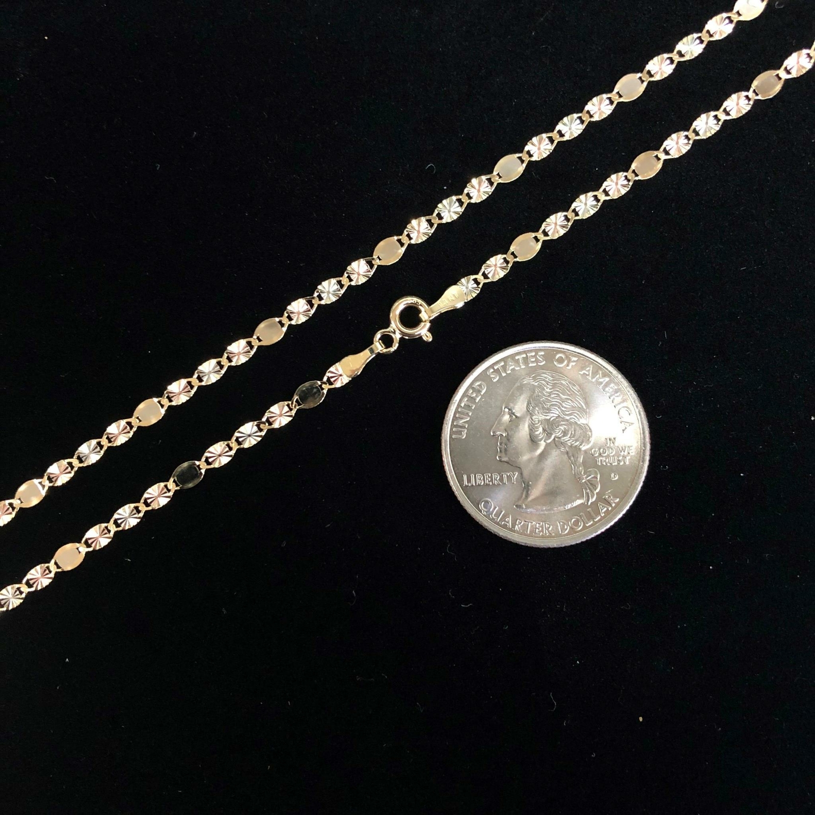 14K Yellow Solid Gold 3mm Flat Valentino Star DC Chain Necklace Spring Clasp
