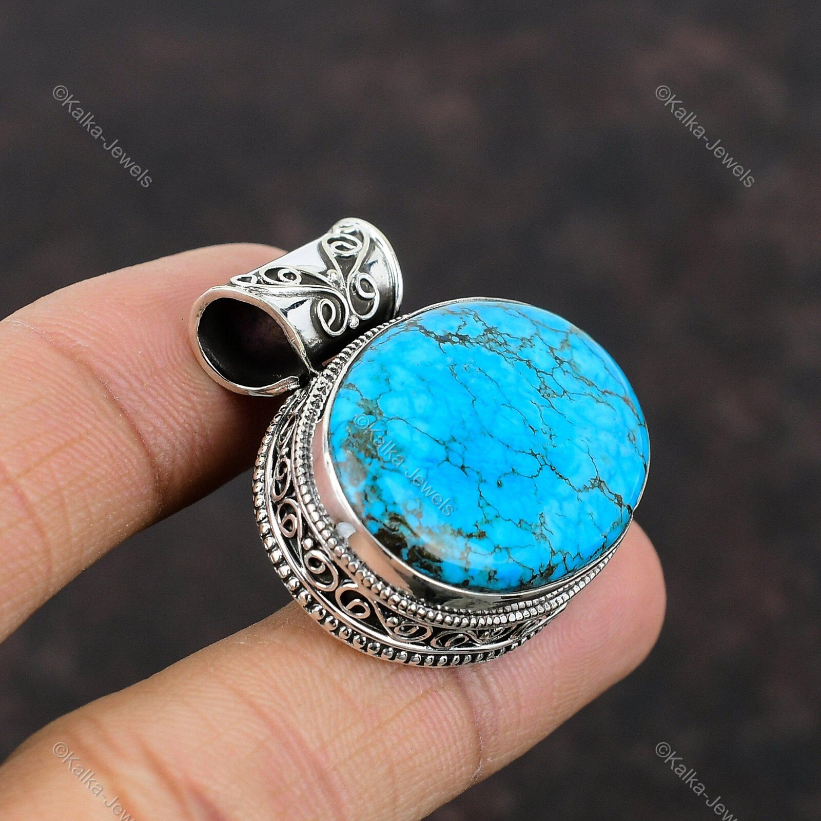 Birthday Gift For Her Natural Tibetan Turquoise Pendant Vintage 925 Silver