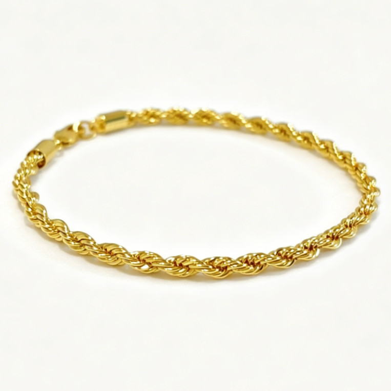 14K Yellow Gold 3.5mm Diamond Cut Rope Chain Link Bracelet 7″ 7.5“ 8″ 8.5”