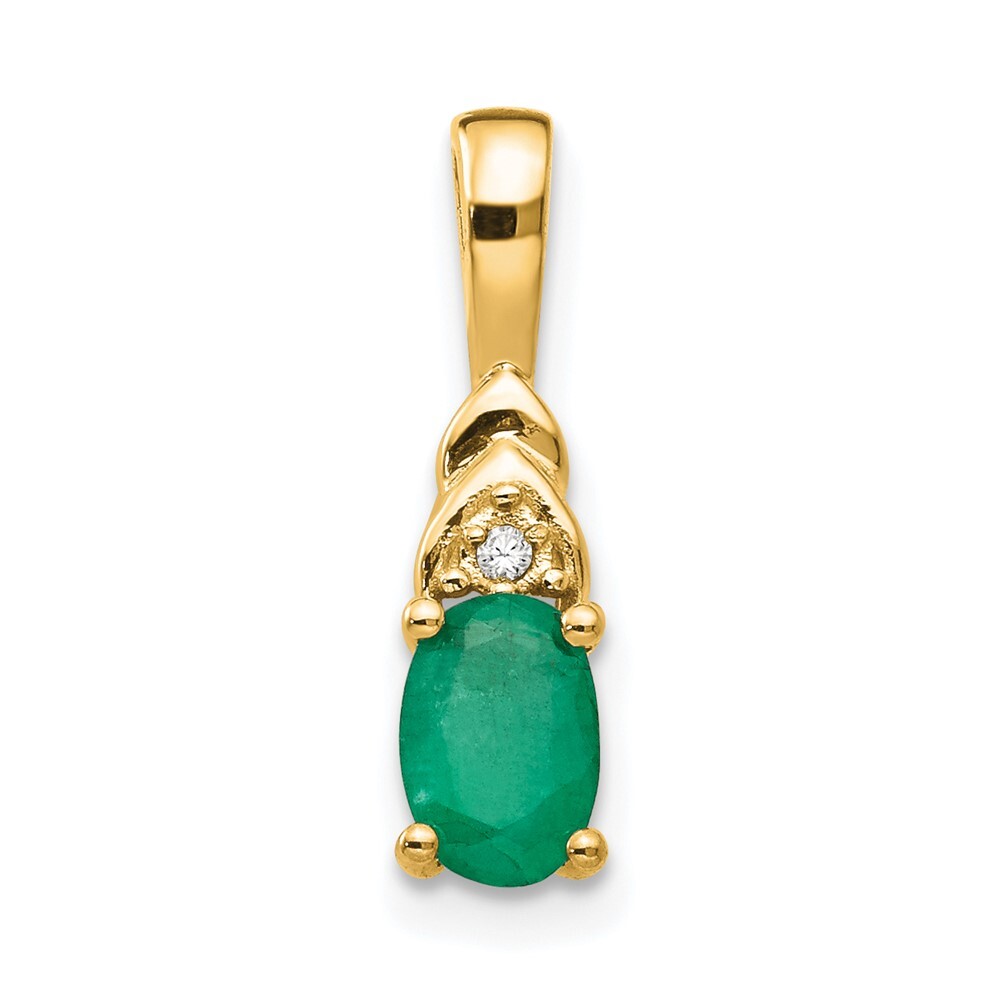 14k Yellow Gold Emerald and Diamond Pendant for Women 0.57g