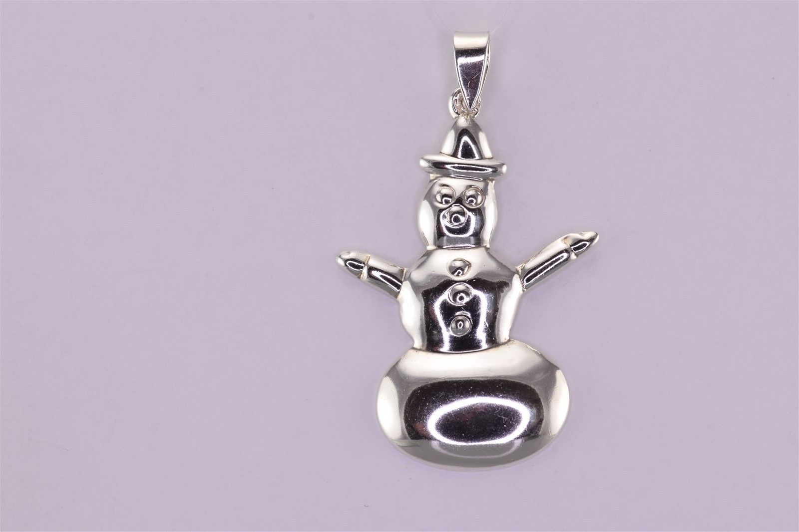 Sterling Silver 38mm x 26mm Puffy Snowman Frosty 925 Pendant