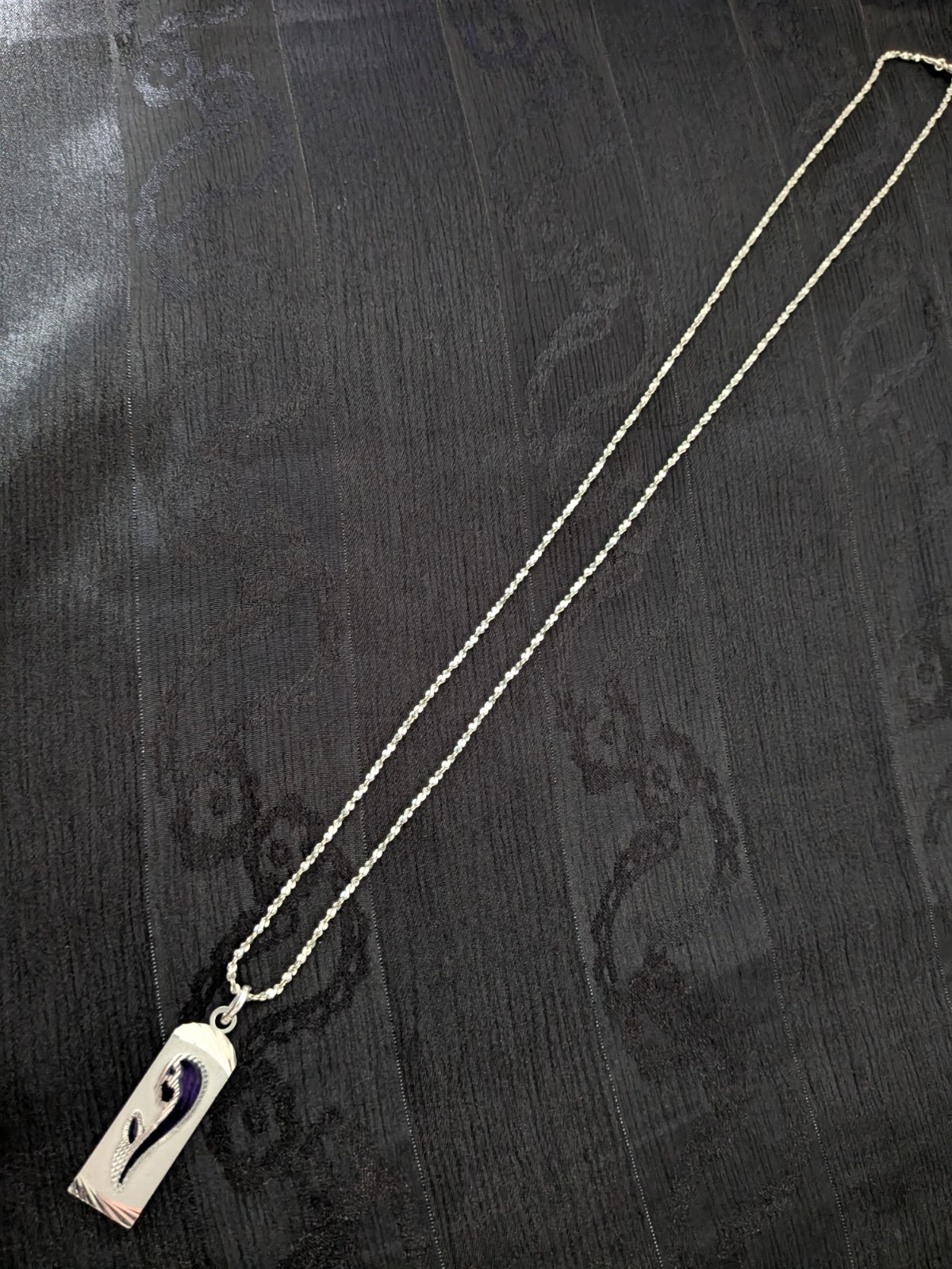 Sterling Silver 925 Virgin Mary Blue Enamel Pendant with 11 Inch Chain S 925