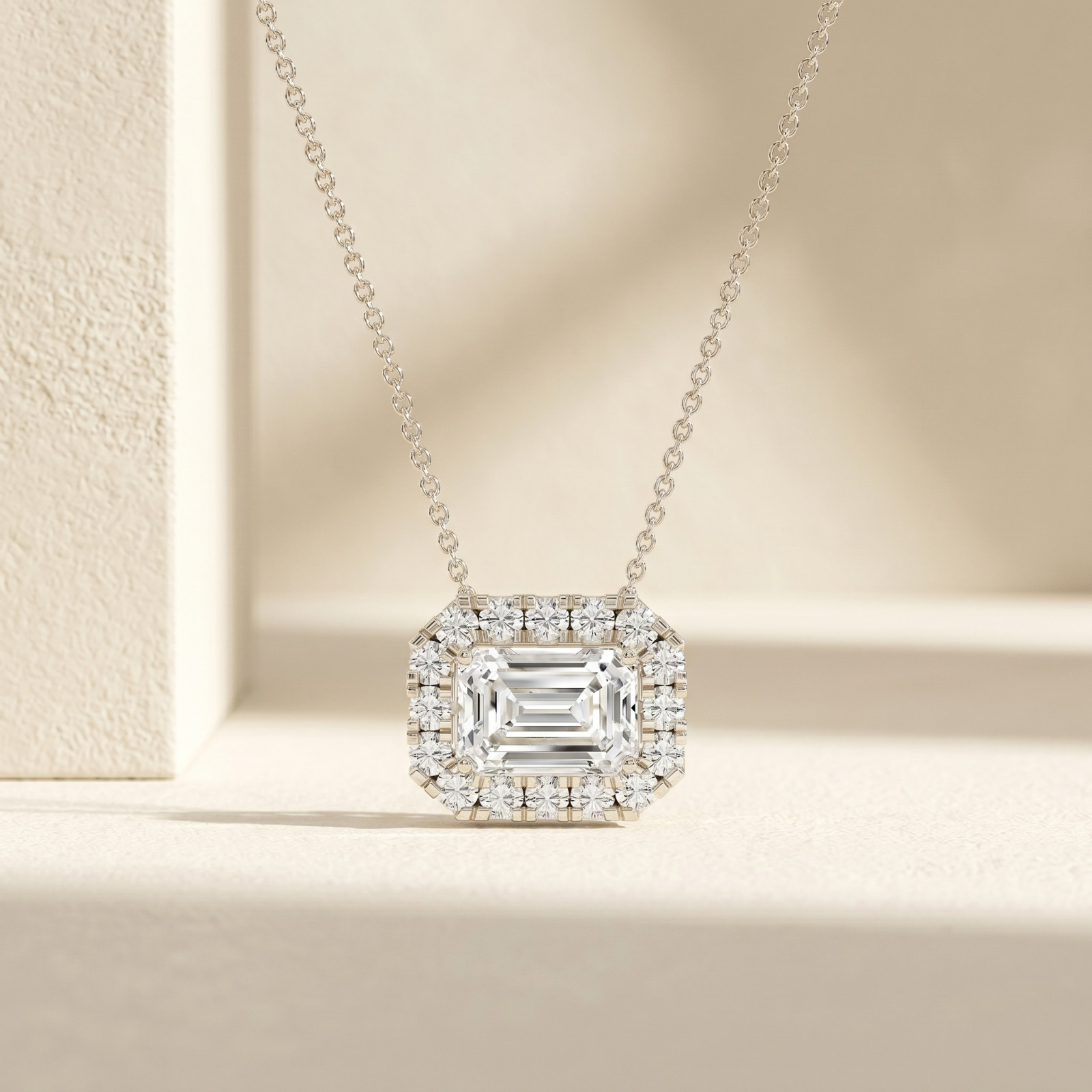 IGI 1.22 Ct Emerald Lab Created Grown Diamond Pendant Necklace 14k White Gold