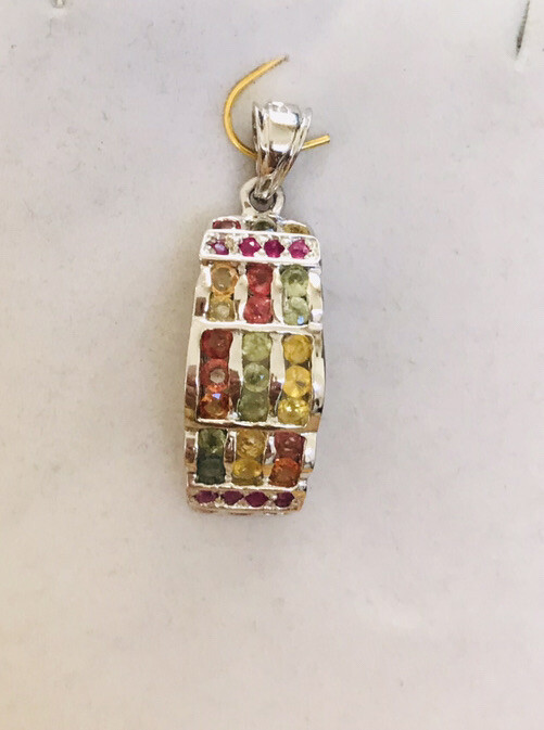 925 Silver Cluster Pendent With Natural Round Multi -Color Sapphire 3.85GM