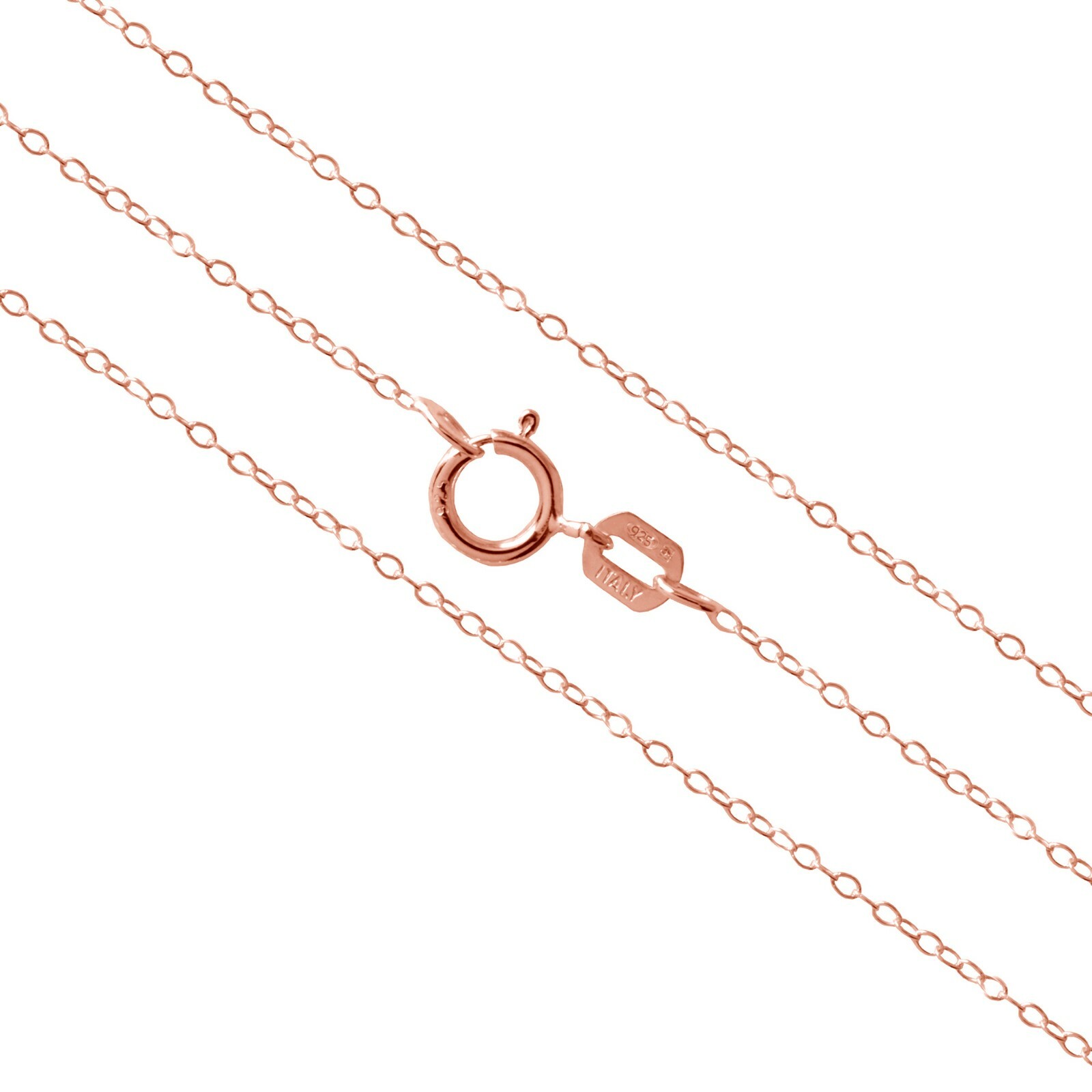 925 Sterling Silver 0.6mm Rolo Thin Chain Necklace Rosegold Plated Made in Italy