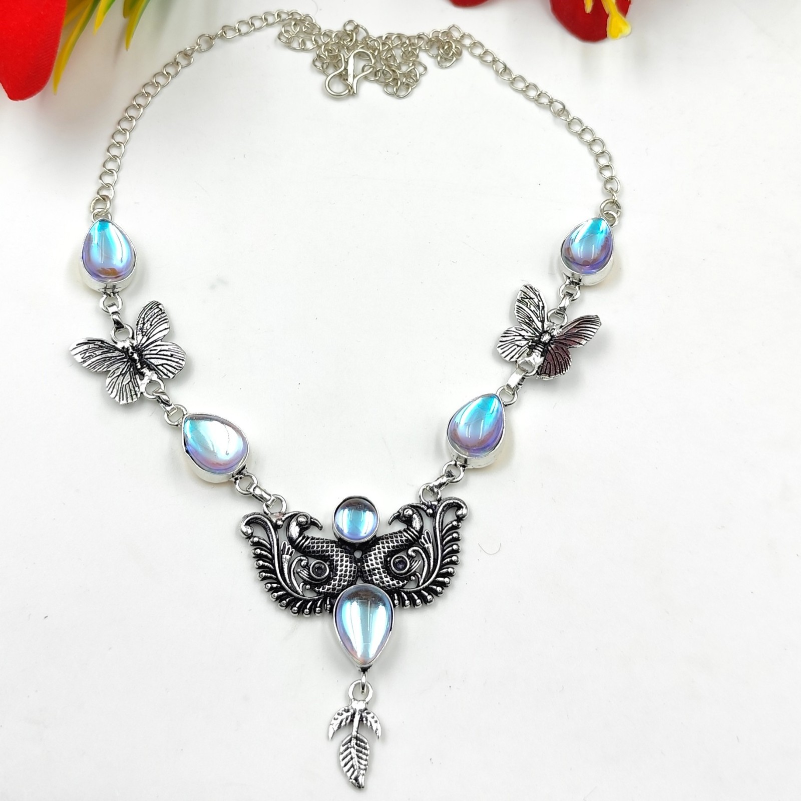 Milky Opal Gemstone Handmade 925 Sterling Silver Jewelry Necklace Sz-17-18″
