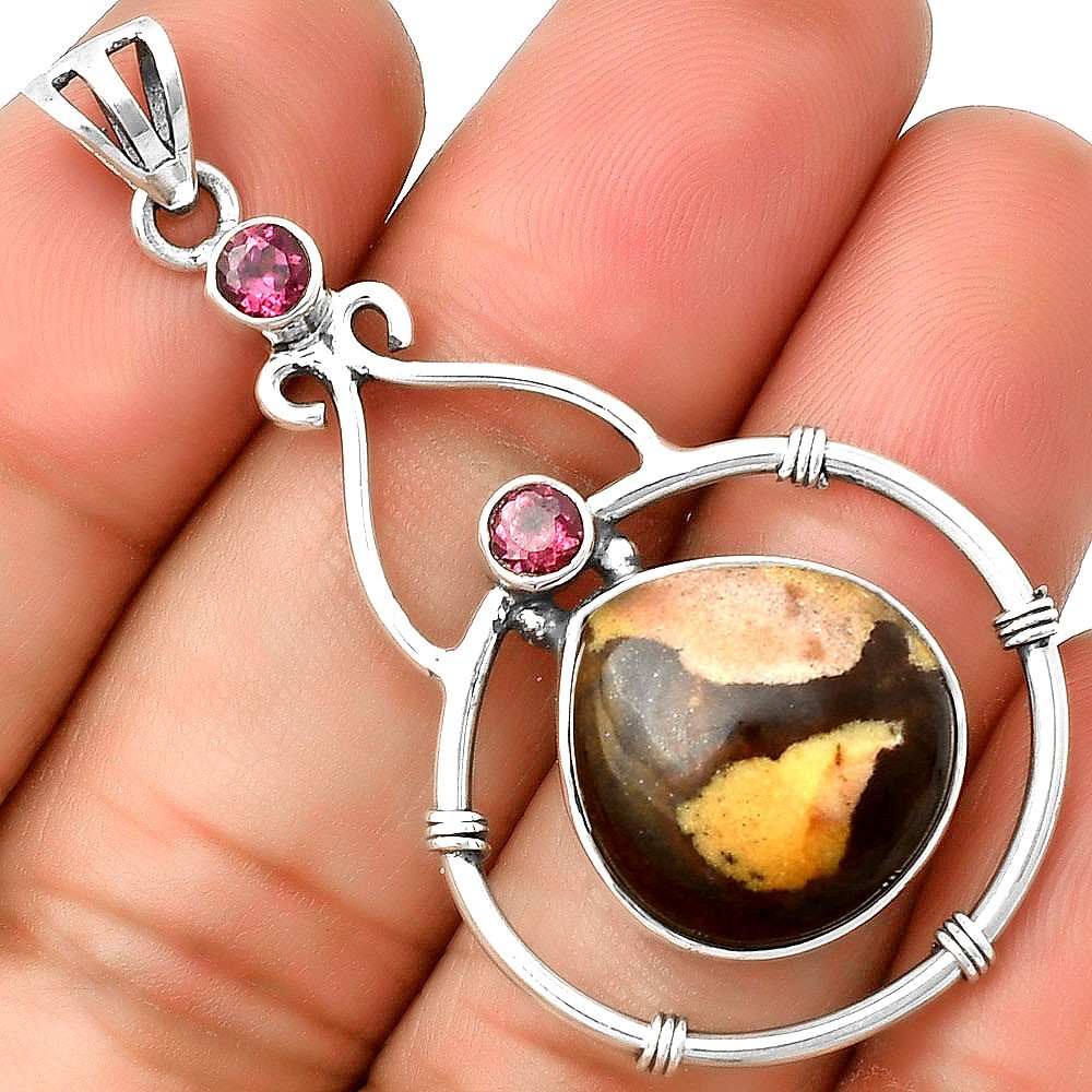 Natural Outback Jasper & Garnet 925 Sterling Silver Pendant Jewelry P-1075