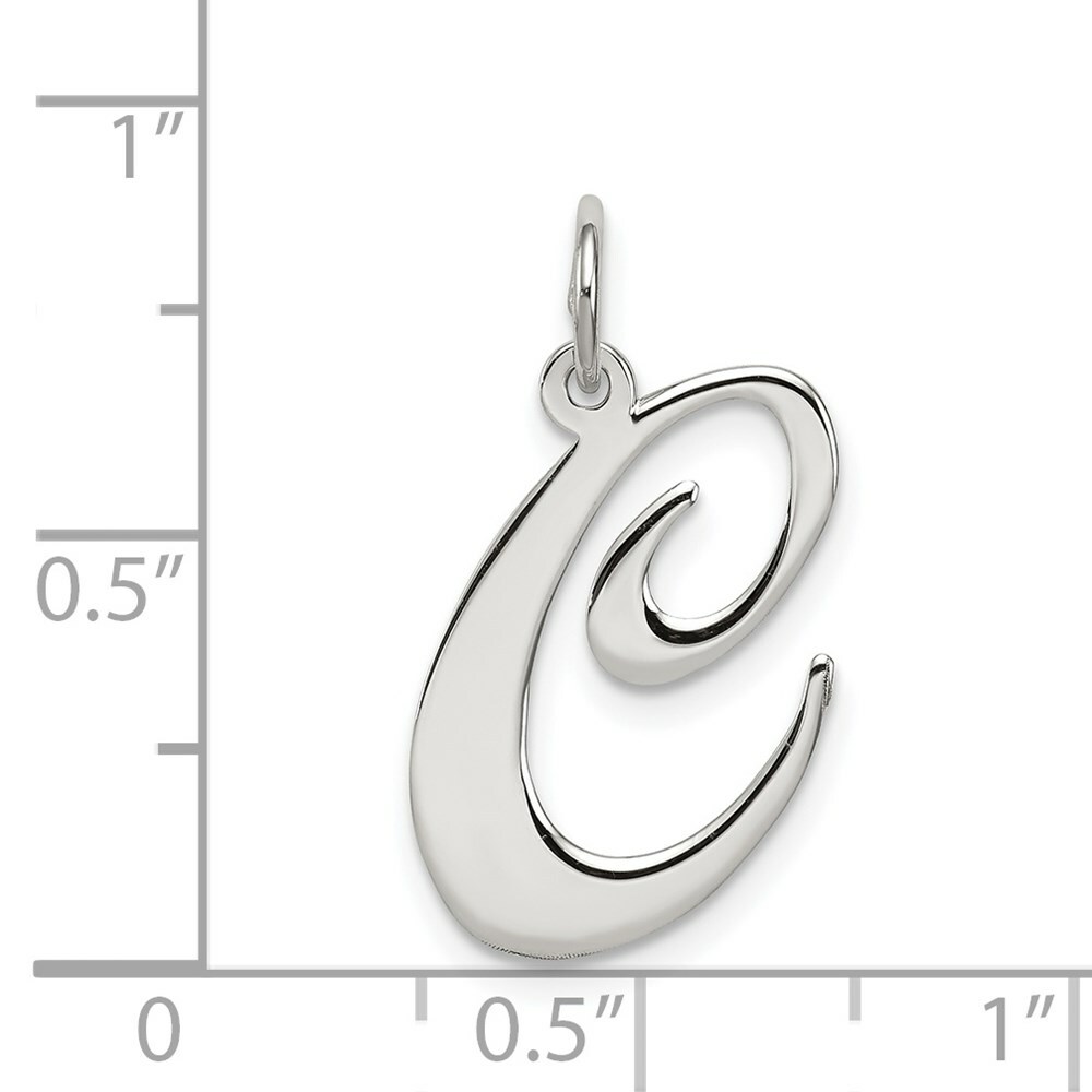 Sterling Silver 925 Fancy Script Letter C Initial Charm Pendant 0.83 Inch
