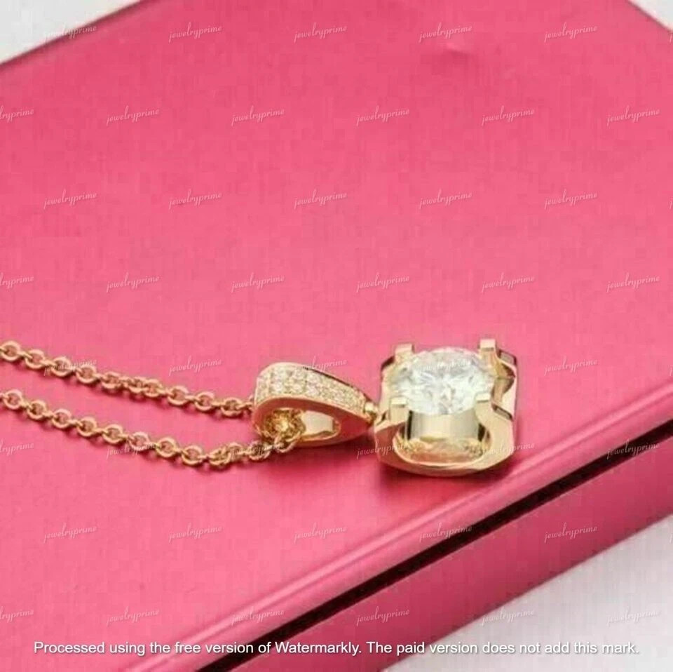 2CT Round Cut Lab Created Diamond Women Solitaire Pendant 14K Yellow Gold Plated