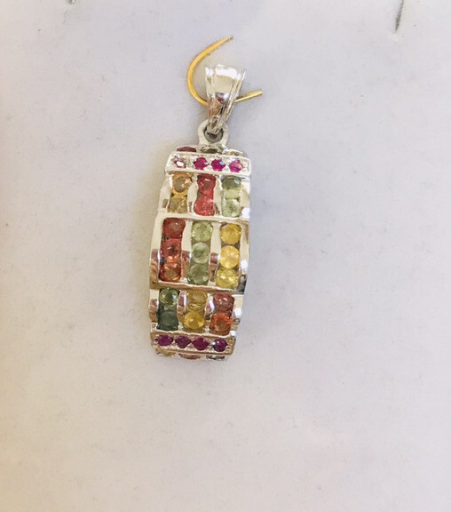 925 Silver Cluster Pendent With Natural Round Multi -Color Sapphire 3.85GM