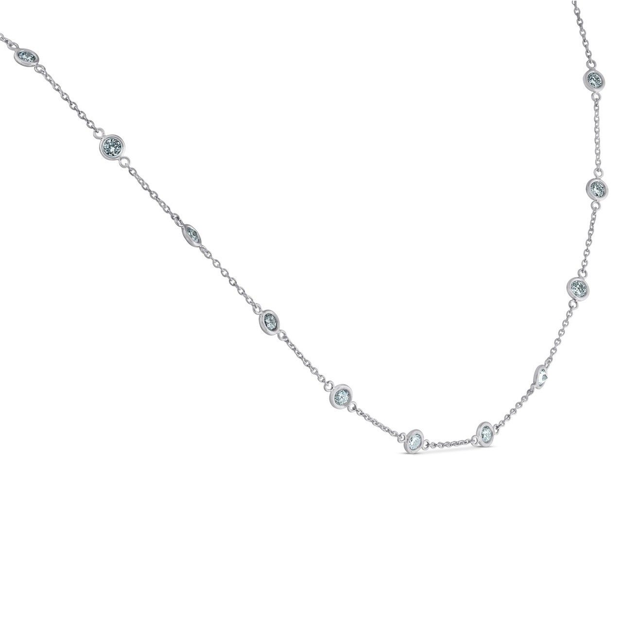 1 3/4 Ctw Diamond Bezel Station Necklace 14K White Gold 18″