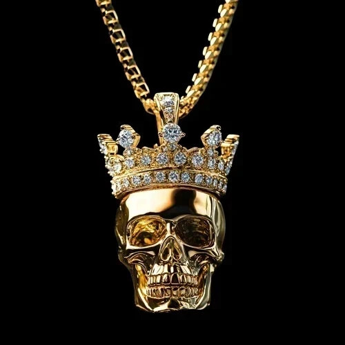 1.50Ct Round Lab Created Diamond Skull Halloween Pendant 14K Yellow Gold Plated